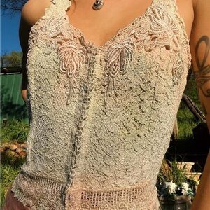 Ann Ferriday Sage green lace top sz M/L